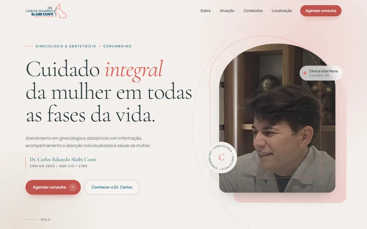 Captura real da página inicial de Dr. Carlos Conti no computador