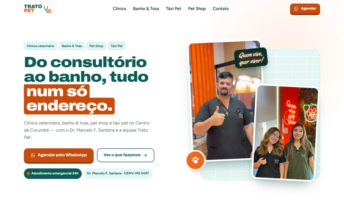 Captura real da página inicial de Trato Pet no computador
